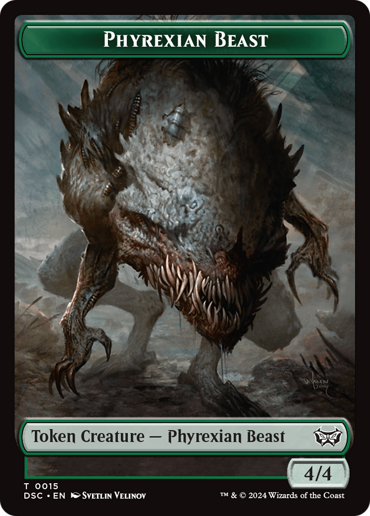 Phyrexian Beast //Manifest Double-Sided Token [Duskmourn: House of Horror Commander Tokens] | Rock City Comics