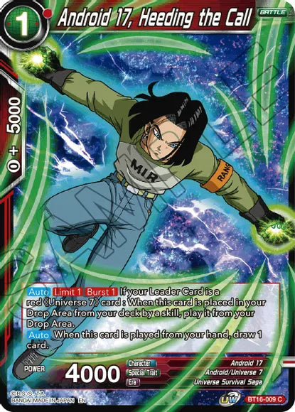Android 17, Heeding the Call (BT16-009) [Realm of the Gods] | Rock City Comics