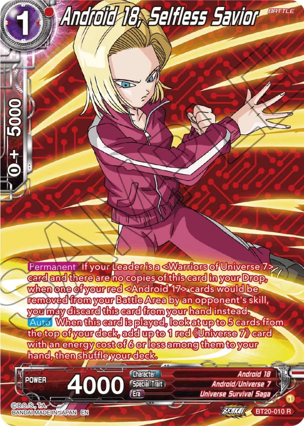 Android 18, Selfless Savior (Silver Foil) (BT20-010) [Power Absorbed] | Rock City Comics