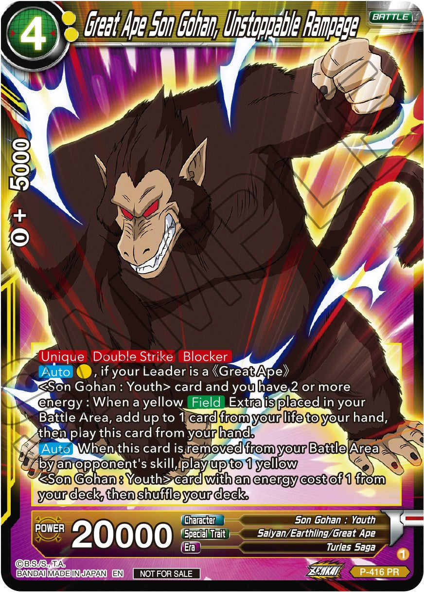 Great Ape Son Gohan, Unstoppable Rampage (Zenkai Series Tournament Pack Vol.1) (P-416) [Tournament Promotion Cards] | Rock City Comics