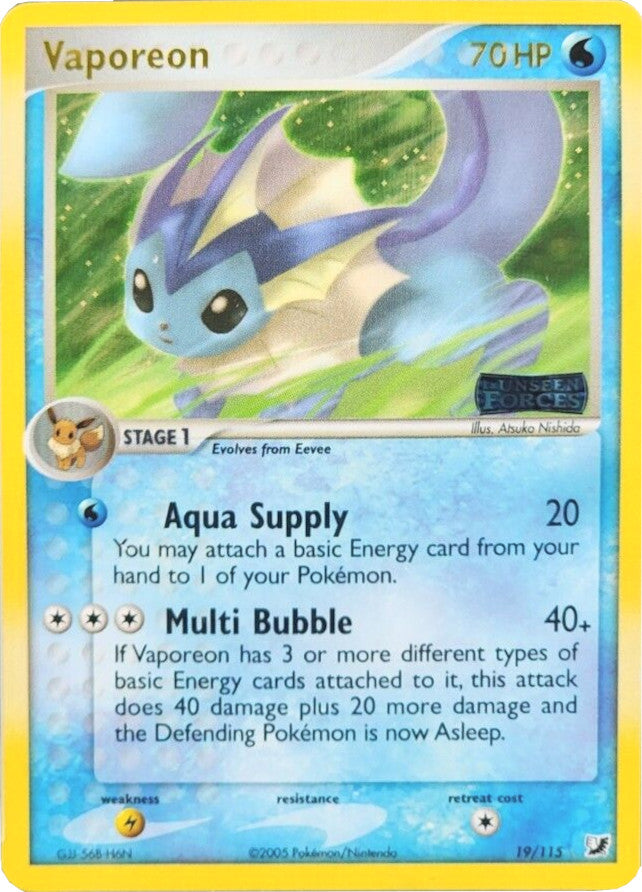 Vaporeon (19/115) (Stamped) [EX: Unseen Forces] | Rock City Comics