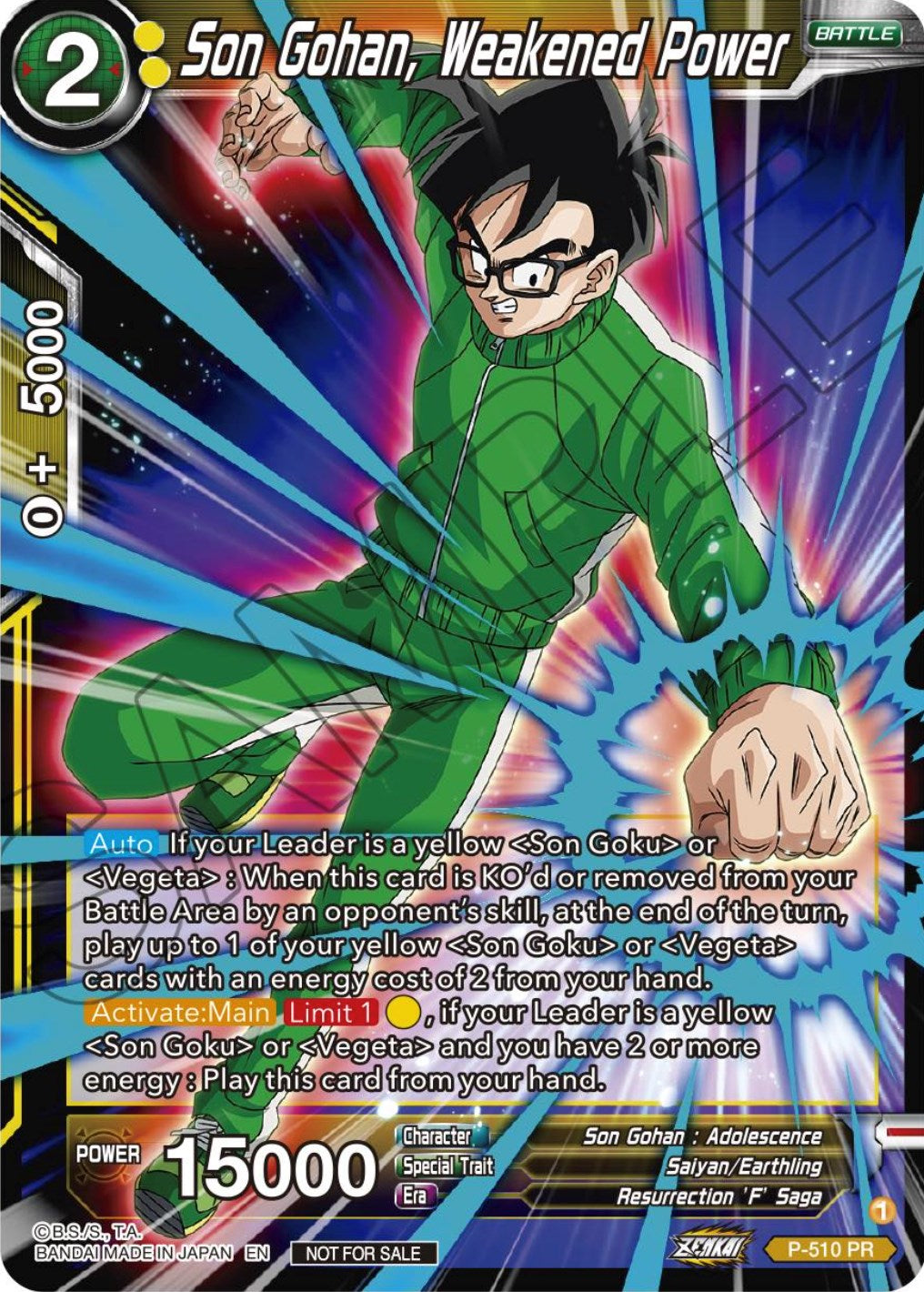 Son Gohan, Weakened Power (Zenkai Series Tournament Pack Vol.4) (P-510) [Tournament Promotion Cards] | Rock City Comics