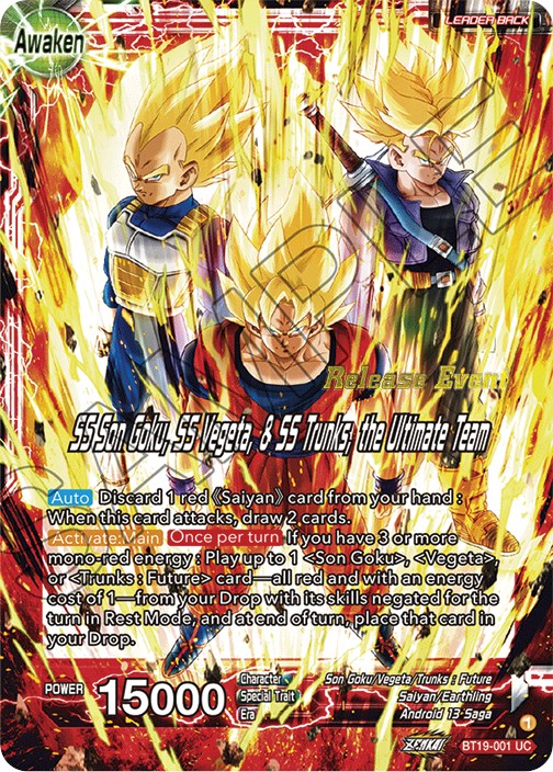 Son Goku & Vegeta & Trunks // SS Son Goku, SS Vegeta, & SS Trunks, the Ultimate Team (Fighter's Ambition Holiday Pack) (BT19-001) [Tournament Promotion Cards] | Rock City Comics