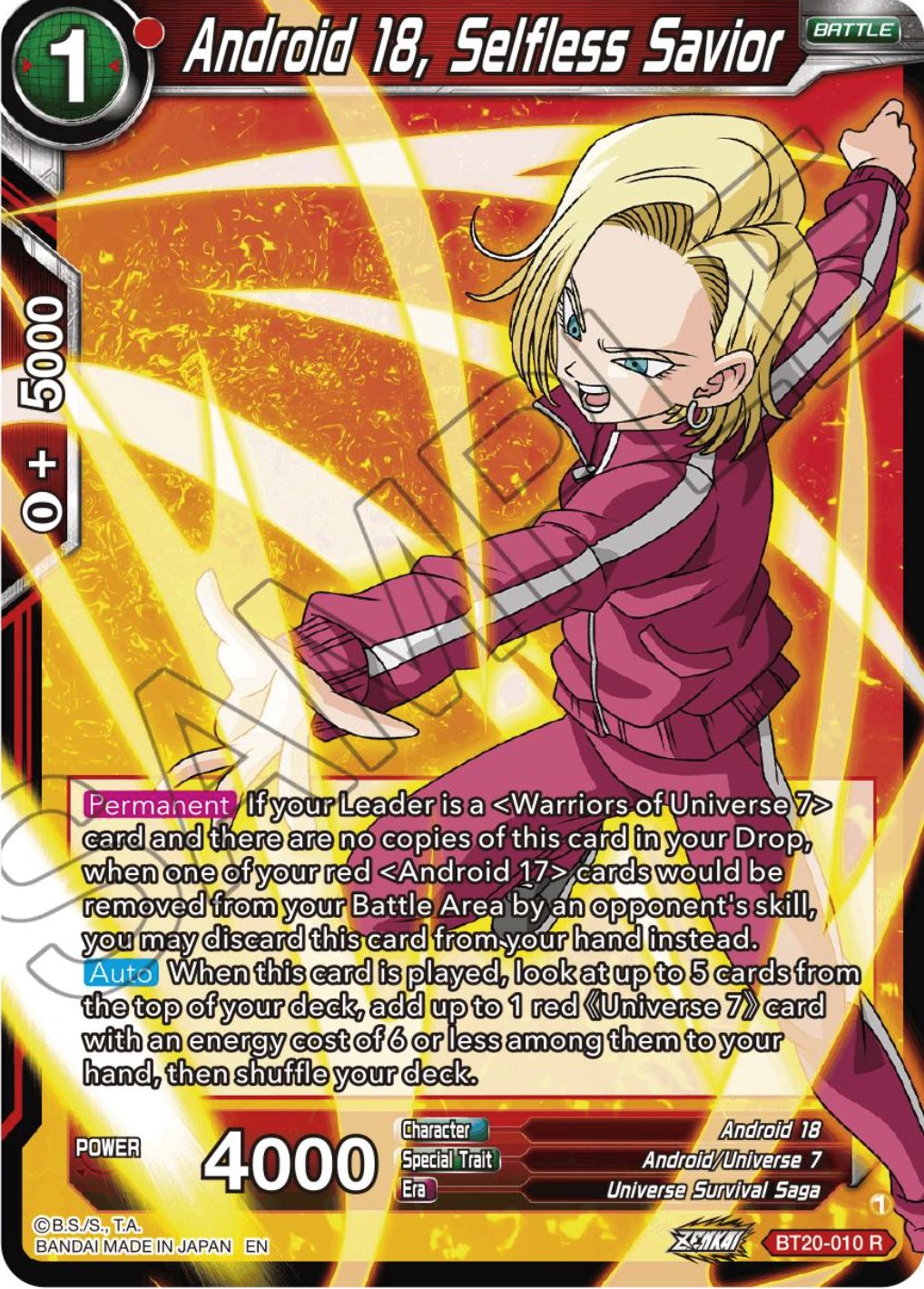 Android 18, Selfless Savior (BT20-010) [Power Absorbed] | Rock City Comics