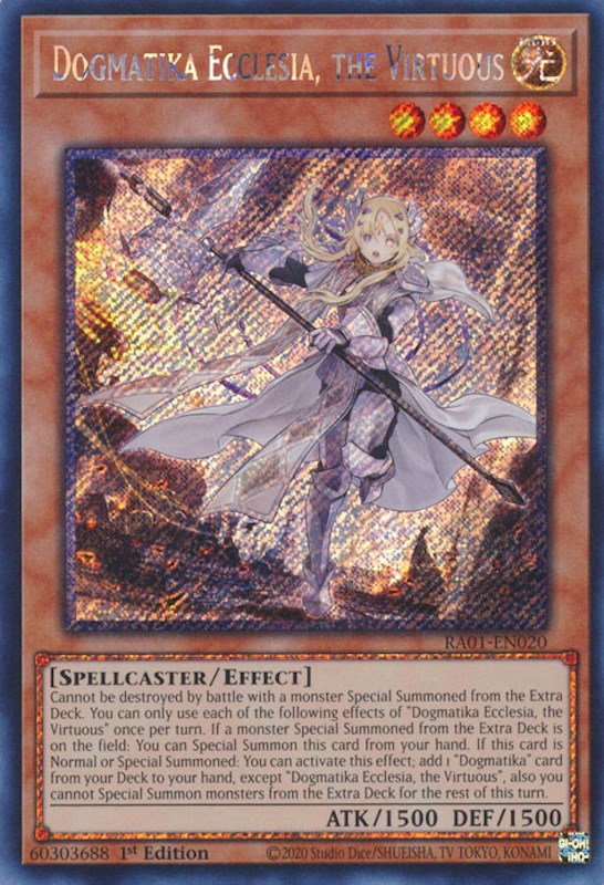 Dogmatika Ecclesia, the Virtuous [RA01-EN020] Platinum Secret Rare | Rock City Comics