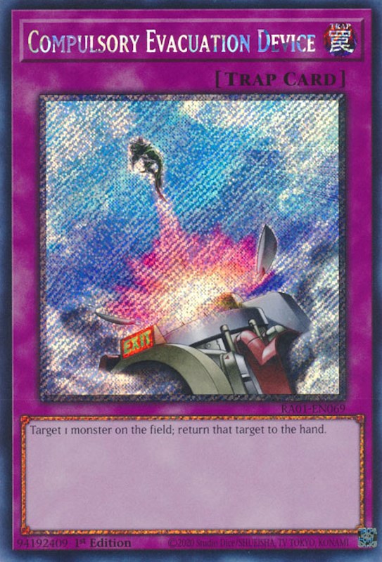 Compulsory Evacuation Device [RA01-EN069] Platinum Secret Rare | Rock City Comics