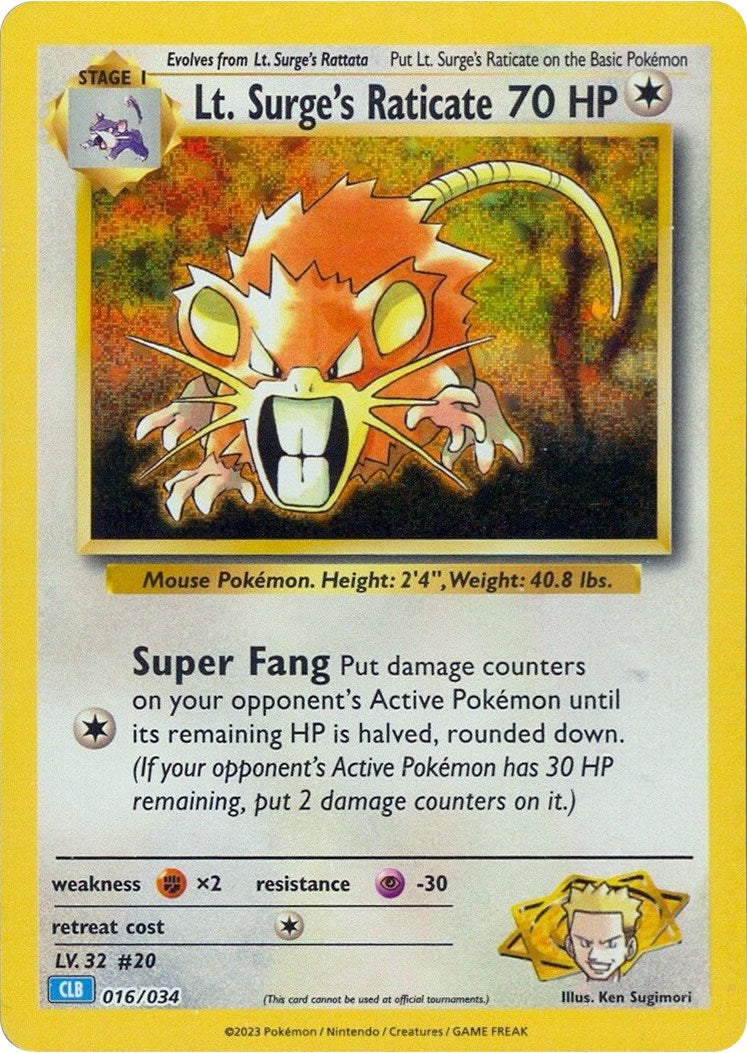 Lt. Surge's Raticate [Trading Card Game Classic] | Rock City Comics