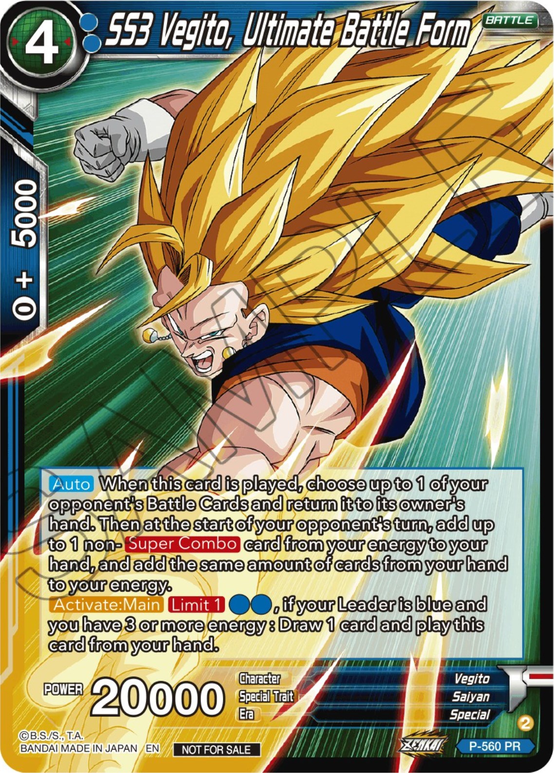 SS3 Vegito, Ultimate Battle Form (Zenkai Series Tournament Pack Vol.6) (P-560) [Tournament Promotion Cards] | Rock City Comics