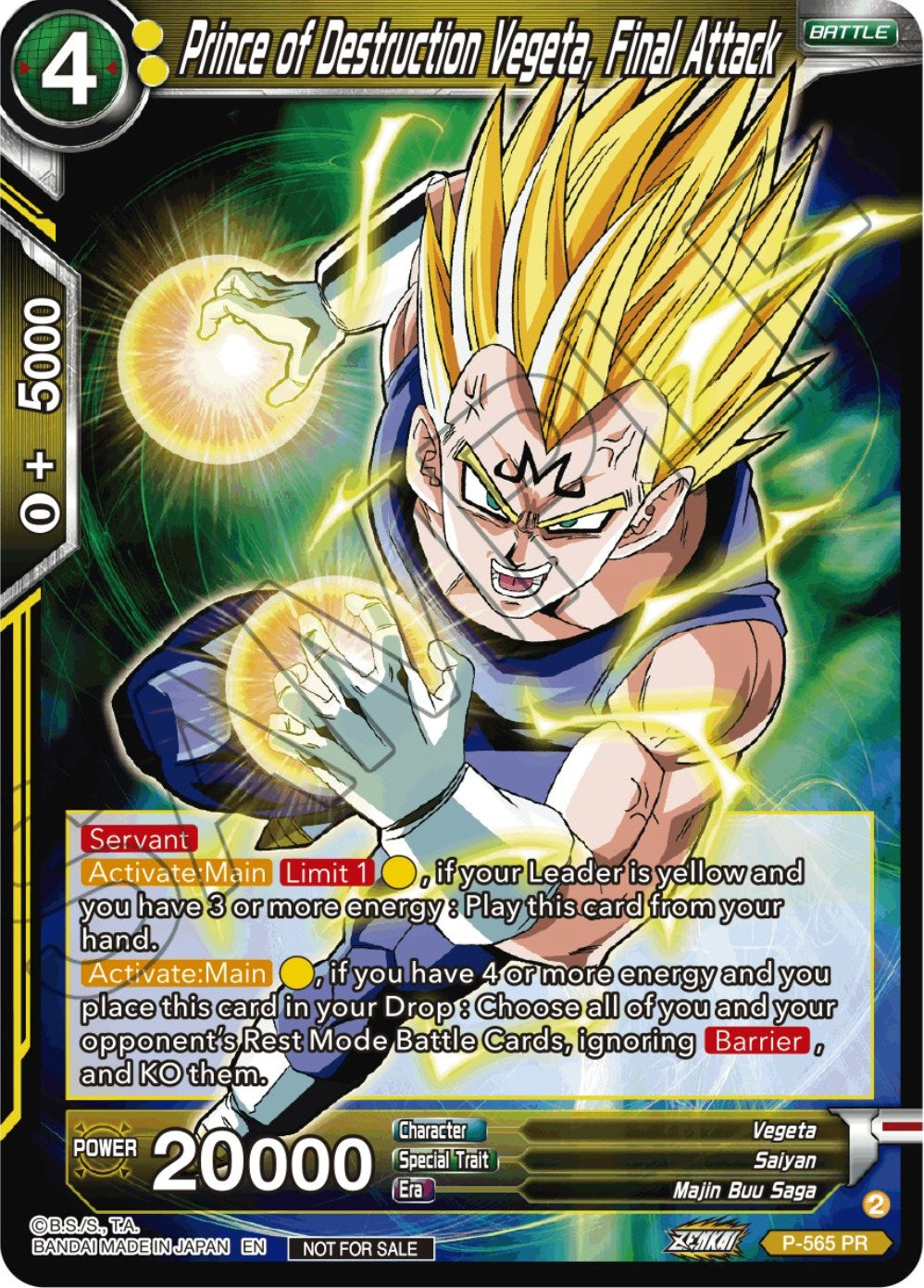 Prince of Destrcution Vegeta, Final Attack (Zenkai Series Tournament Pack Vol.6) (P-565) [Tournament Promotion Cards] | Rock City Comics