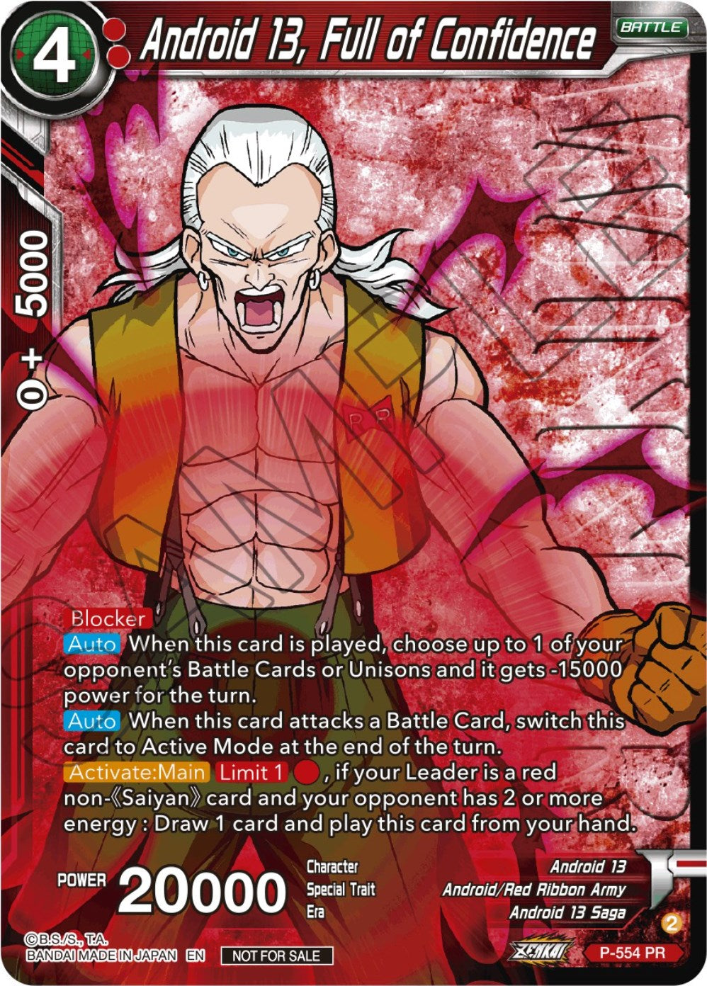 Android 13, Full of Confidence (Zenkai Series Tournament Pack Vol.6) (Winner) (P-554) [Tournament Promotion Cards] | Rock City Comics