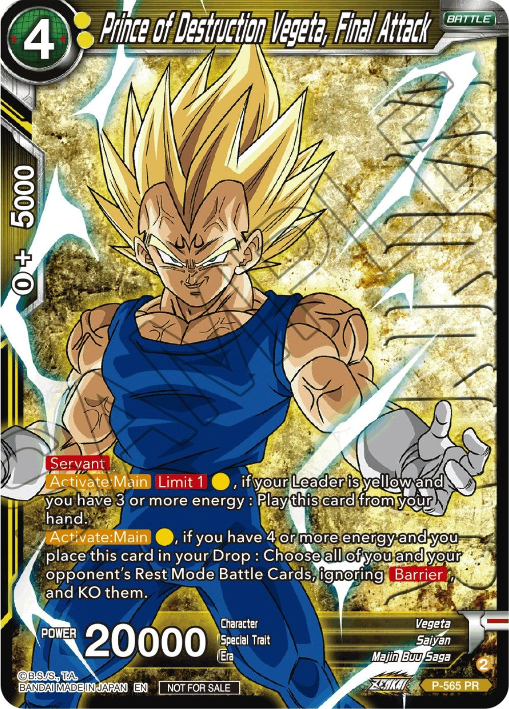 Prince of Destrcution Vegeta, Final Attack (Zenkai Series Tournament Pack Vol.6) (Winner) (P-565) [Tournament Promotion Cards] | Rock City Comics