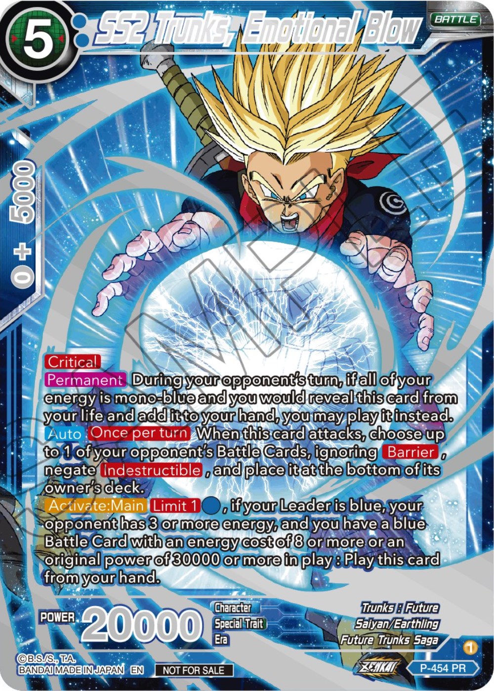 SS2 Trunks, Emotional Blow (Championship 2023 Reward Alternate Art Card Set) (Holo) (P-454) [Tournament Promotion Cards] | Rock City Comics