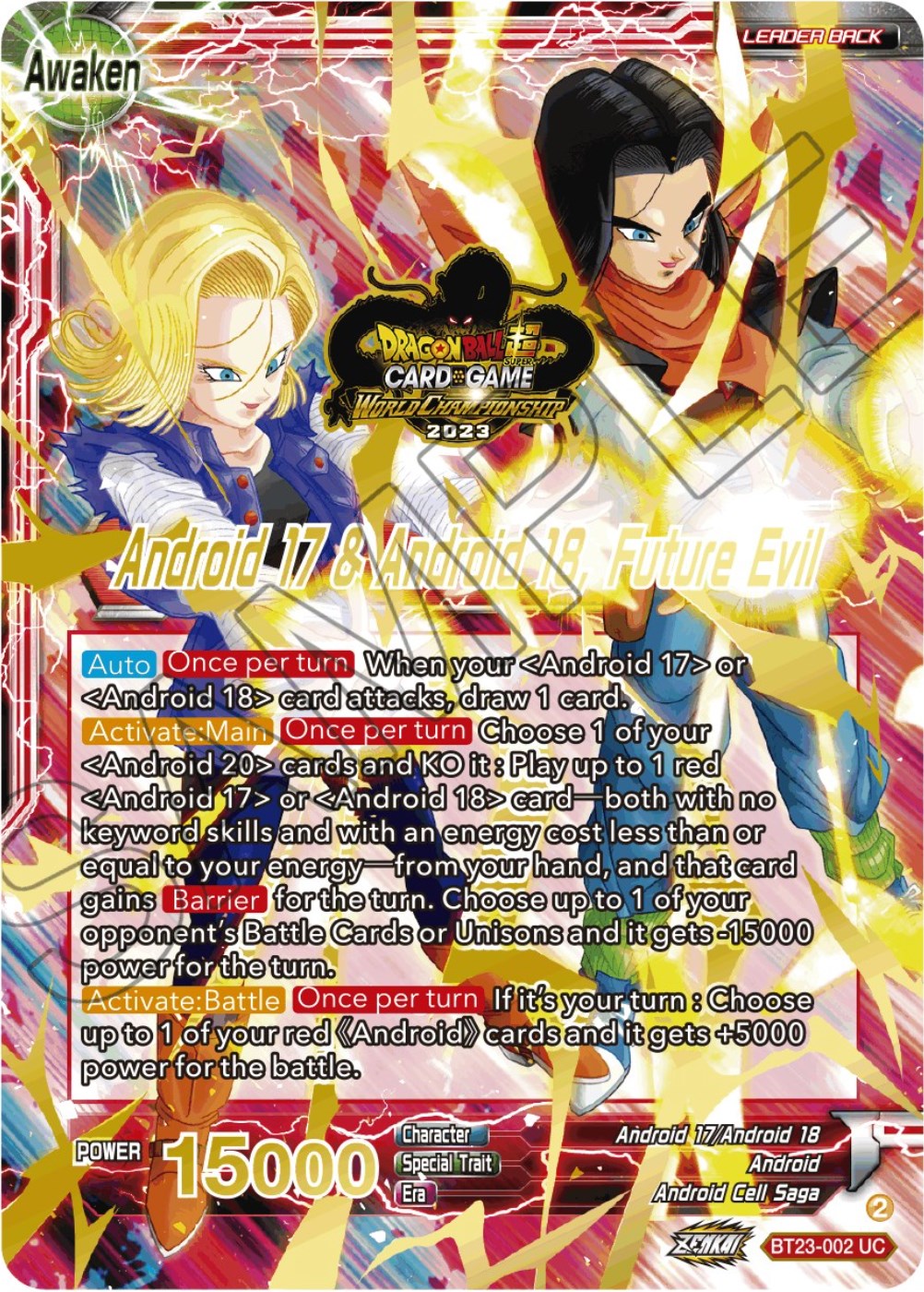 Android 17 & Android 18 // Android 17 & Android 18, Future Evil (2023 Worlds ZENKAI 06 Leader Set) (BT23-002) [Tournament Promotion Cards] | Rock City Comics