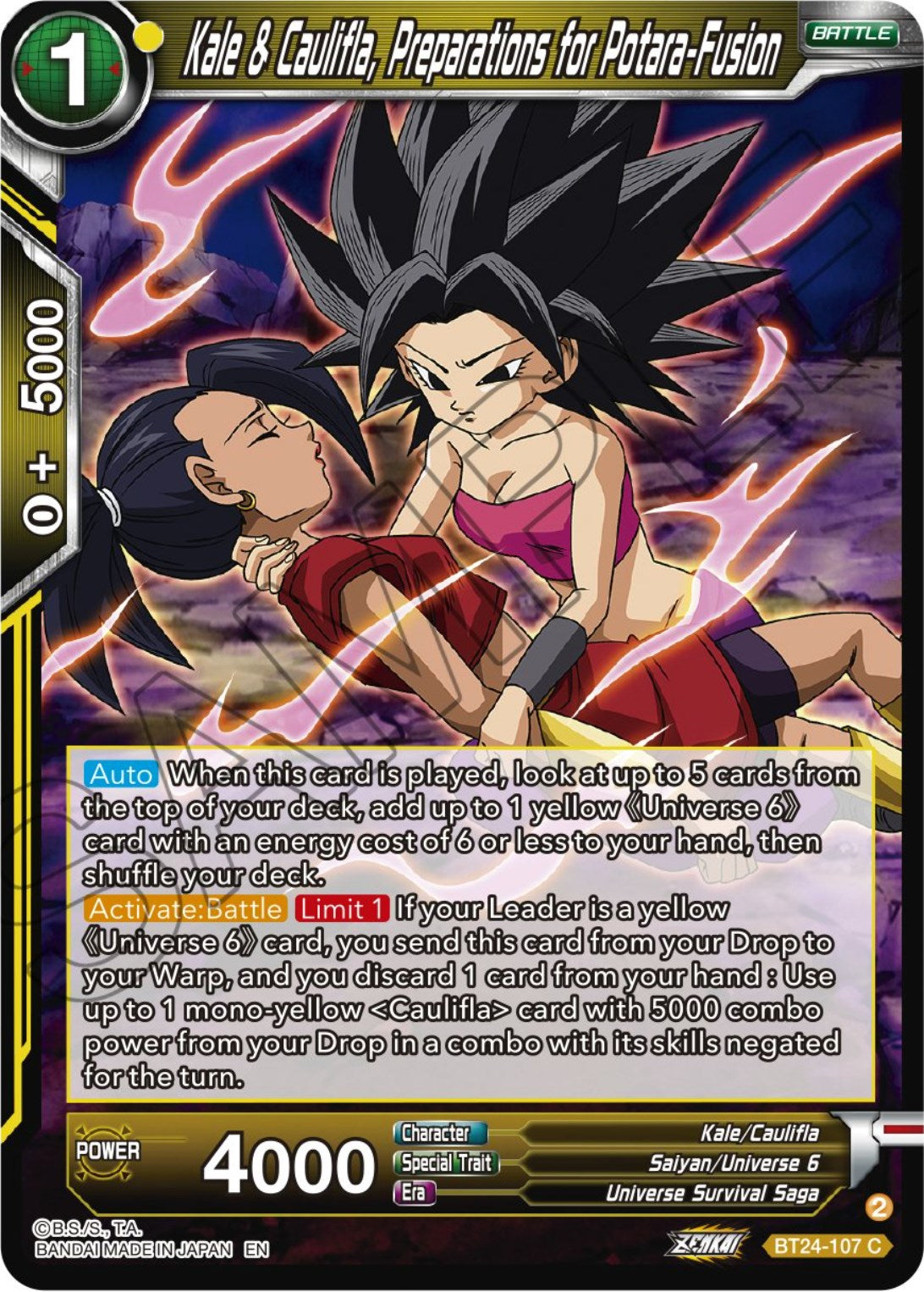 Kale & Caulifla, preparations for Potara-Fusion (BT24-107) [Beyond Generations] | Rock City Comics