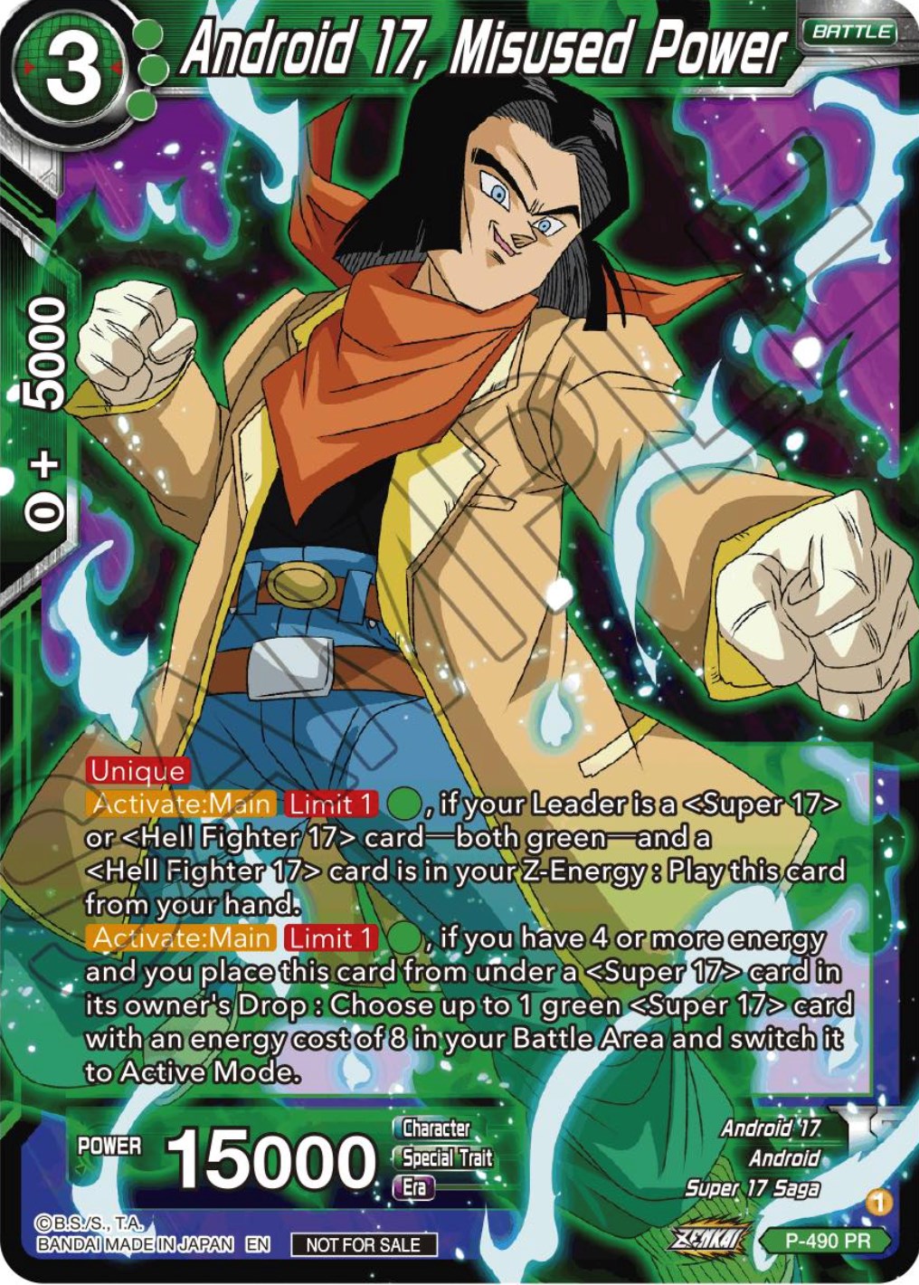 Android 17, Misused Power (Zenkai Series Tournament Pack Vol.3) (P-490) [Tournament Promotion Cards] | Rock City Comics