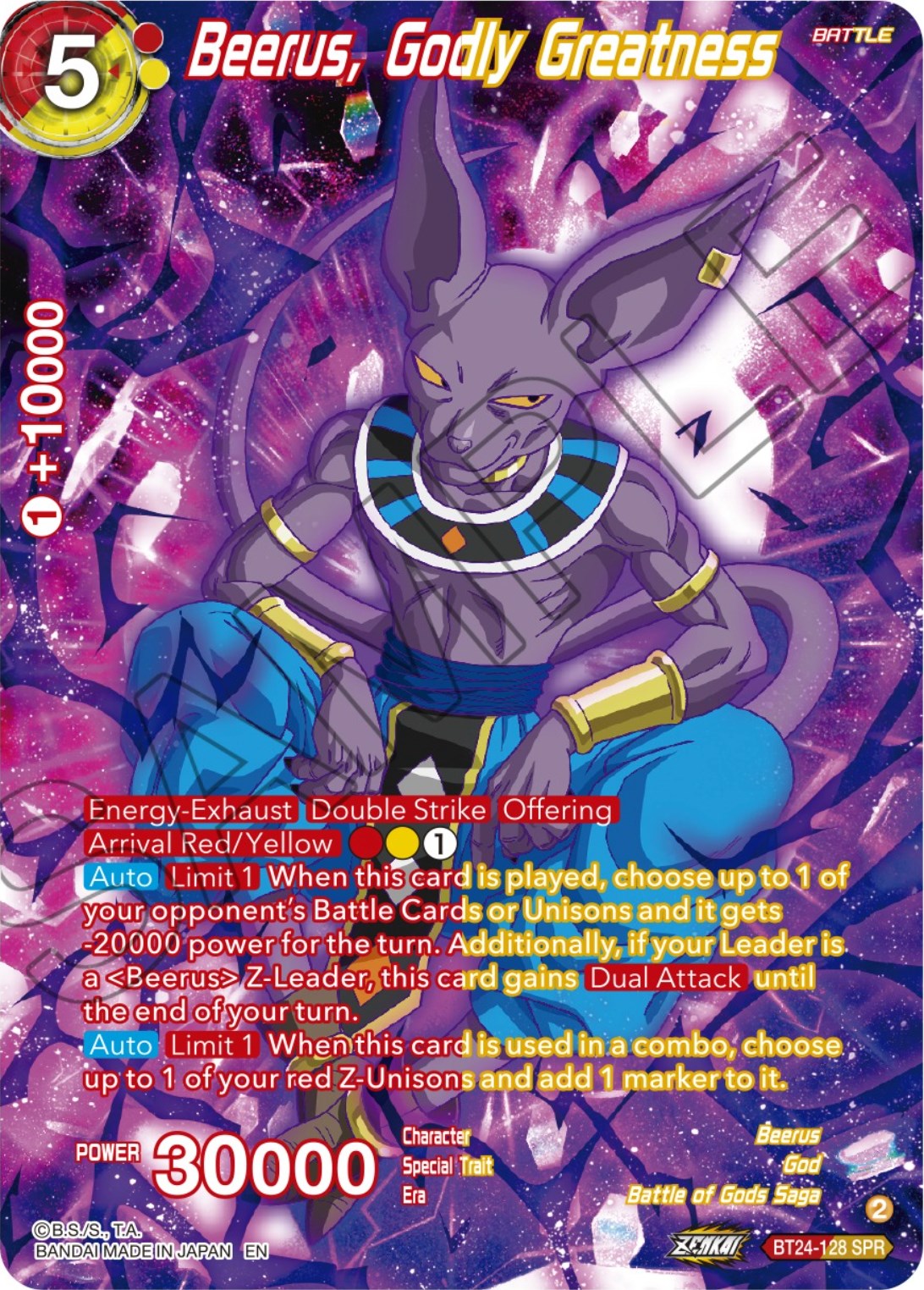 Beerus, Godly Greatness (SPR) (BT24-128) [Beyond Generations] | Rock City Comics