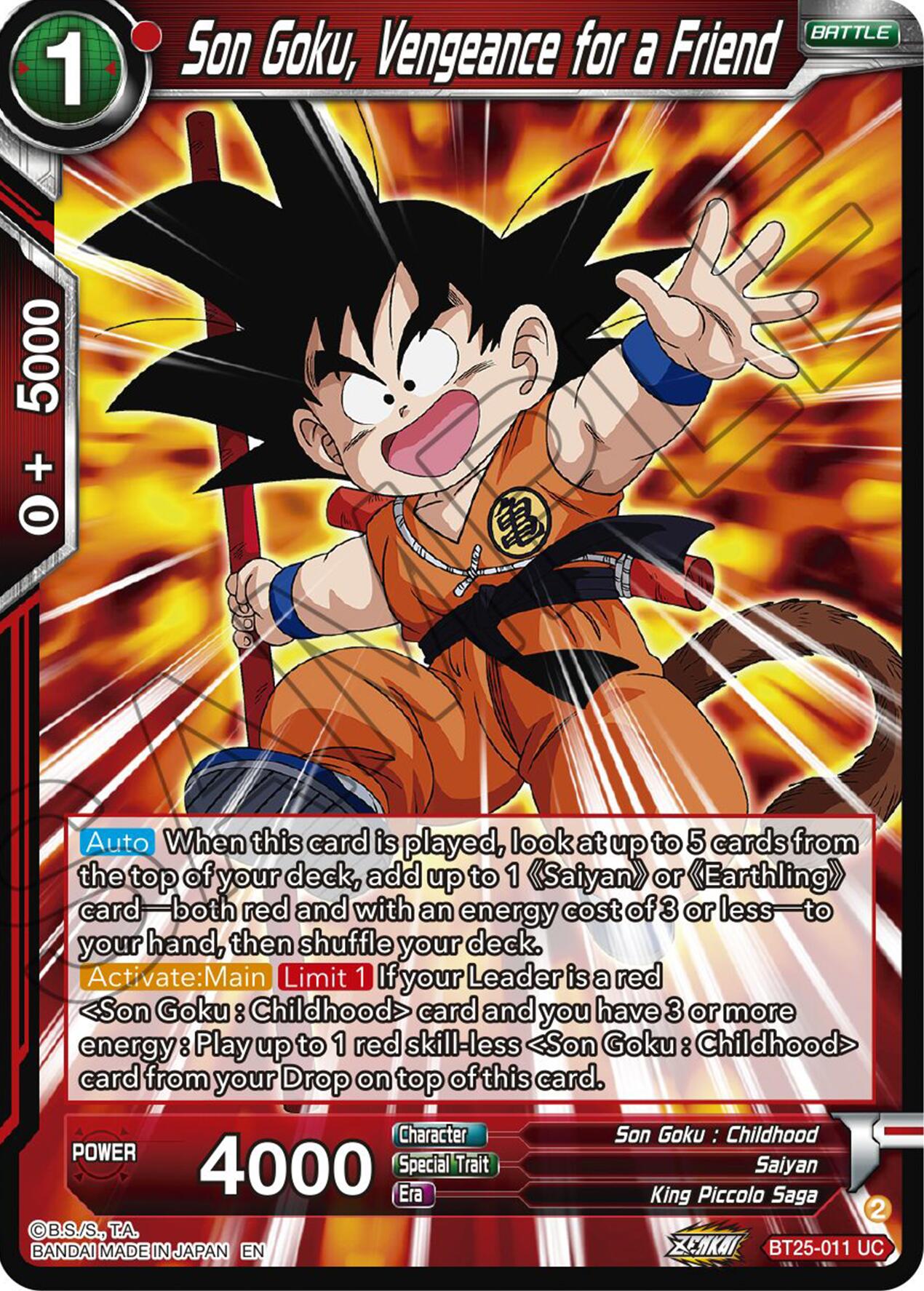 Son Goku, Vengeance for a Friend (BT25-011) [Legend of the Dragon Balls] | Rock City Comics
