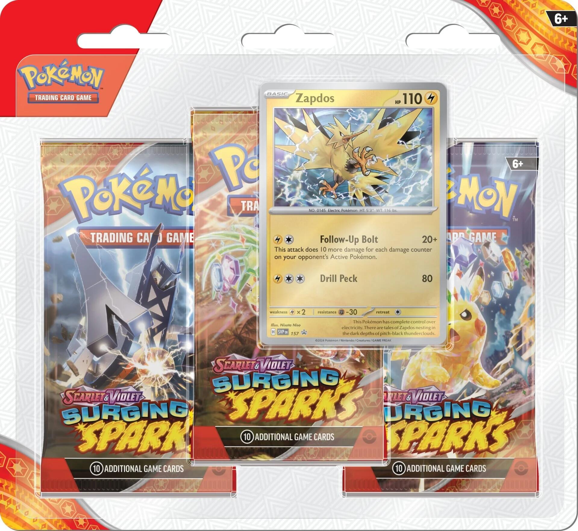 Scarlet & Violet: Surging Sparks - 3 Pack Blisters (Zapdos) | Rock City Comics