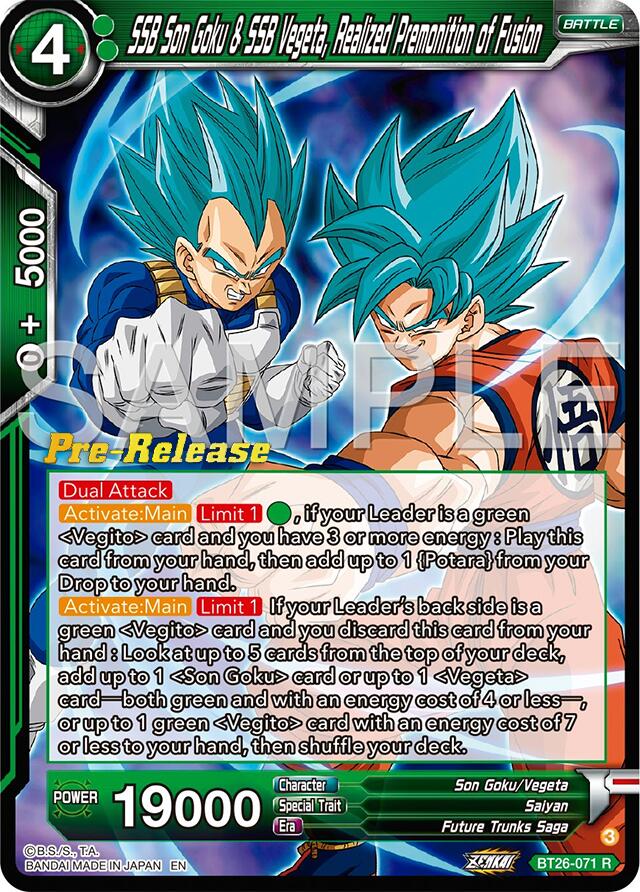 SSB Son Goku & SSB Vegeta, Realized Premonition of Fusion (BT26-071) [Ultimate Advent Prerelease Promos] | Rock City Comics