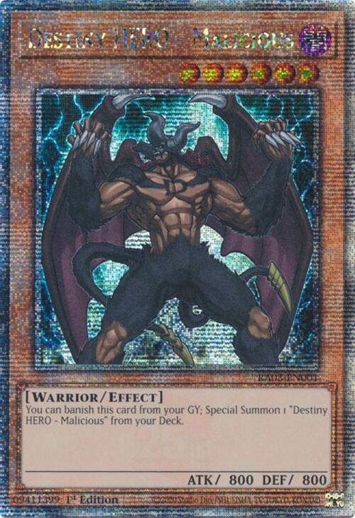 Destiny HERO - Malicious (Quarter Century Secret Rare) [RA03-EN001] Quarter Century Secret Rare | Rock City Comics