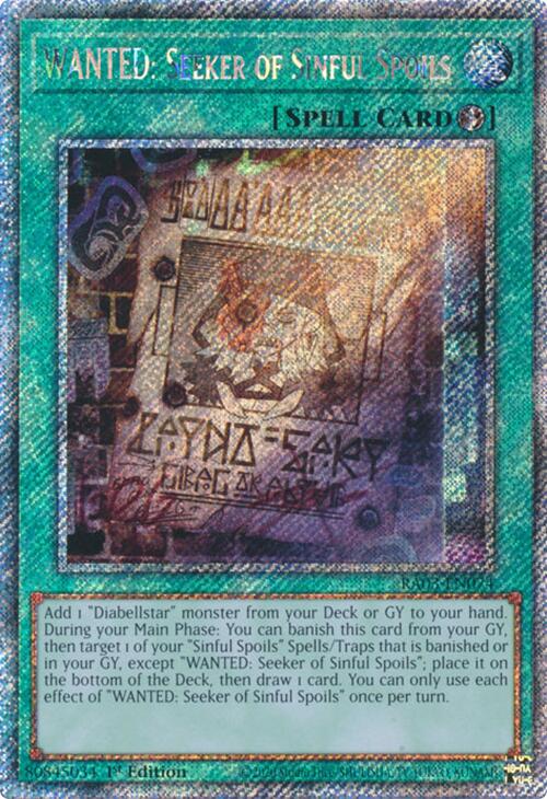 WANTED: Seeker of Sinful Spoils (Platinum Secret Rare) [RA03-EN074] Platinum Secret Rare | Rock City Comics