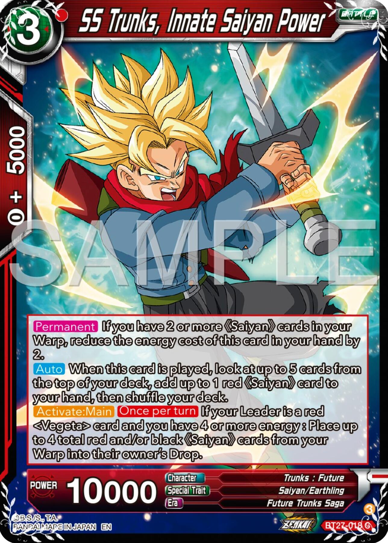 SS Trunks, Innate Saiyan Power (BT27-018) [History of Z] | Rock City Comics