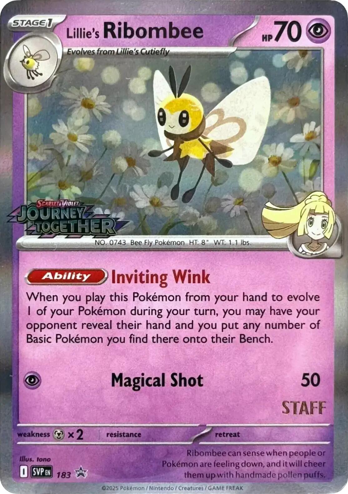 Lillie's Ribombee (183) (Prerelease Staff) [Scarlet & Violet: Black Star Promos] | Rock City Comics