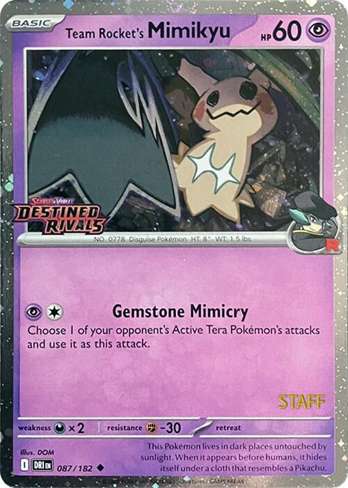 Team Rocket's Mimikyu (087/182) (Prerelease Staff) [Scarlet & Violet: Destined Rivals] | Rock City Comics