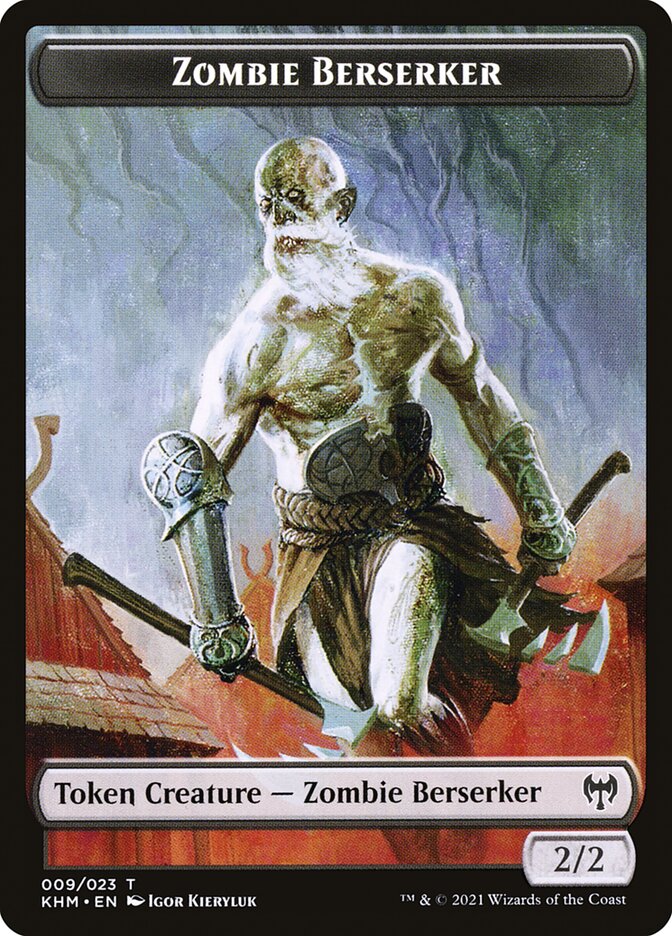 Human Warrior // Zombie Berserker Double-Sided Token [Kaldheim Tokens] | Rock City Comics