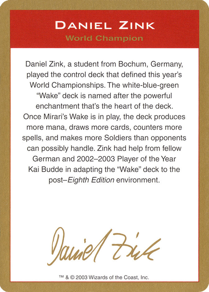 Daniel Zink Bio [World Championship Decks 2003] | Rock City Comics