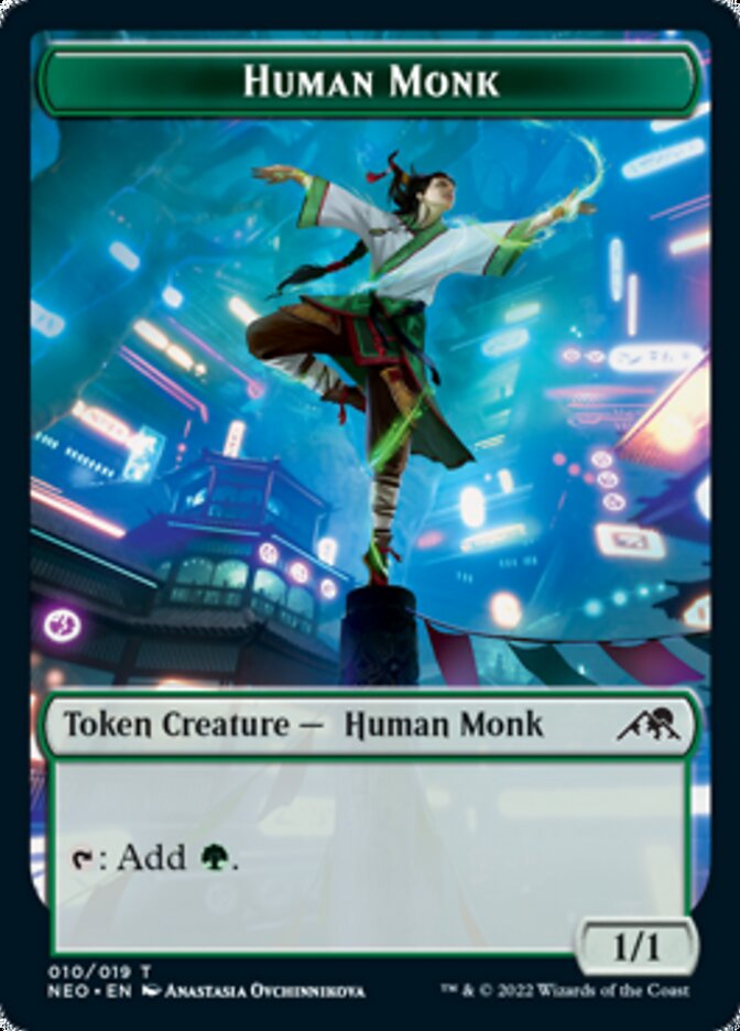 Spirit (002) // Human Monk Double-Sided Token [Kamigawa: Neon Dynasty Tokens] | Rock City Comics