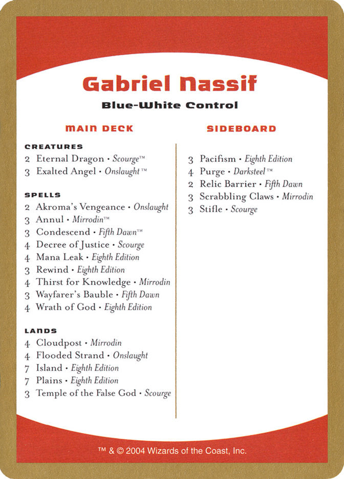 Gabriel Nassif Decklist [World Championship Decks 2004] | Rock City Comics