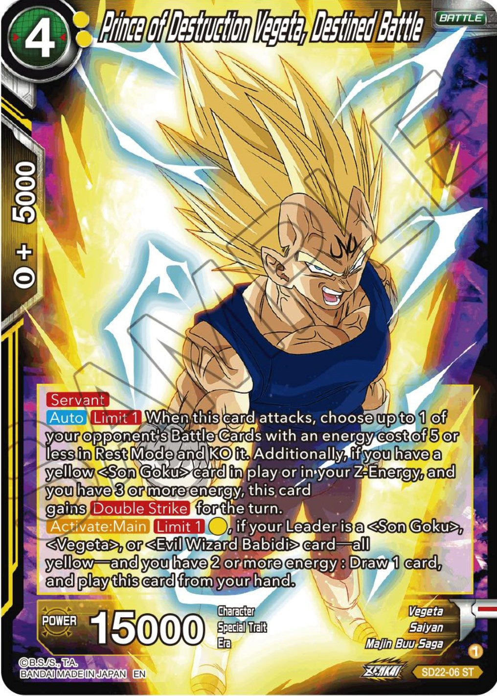 Prince of Destruction Vegeta, Destined Battle (Starter Deck Exclusive) (SD22-06) [Power Absorbed] | Rock City Comics