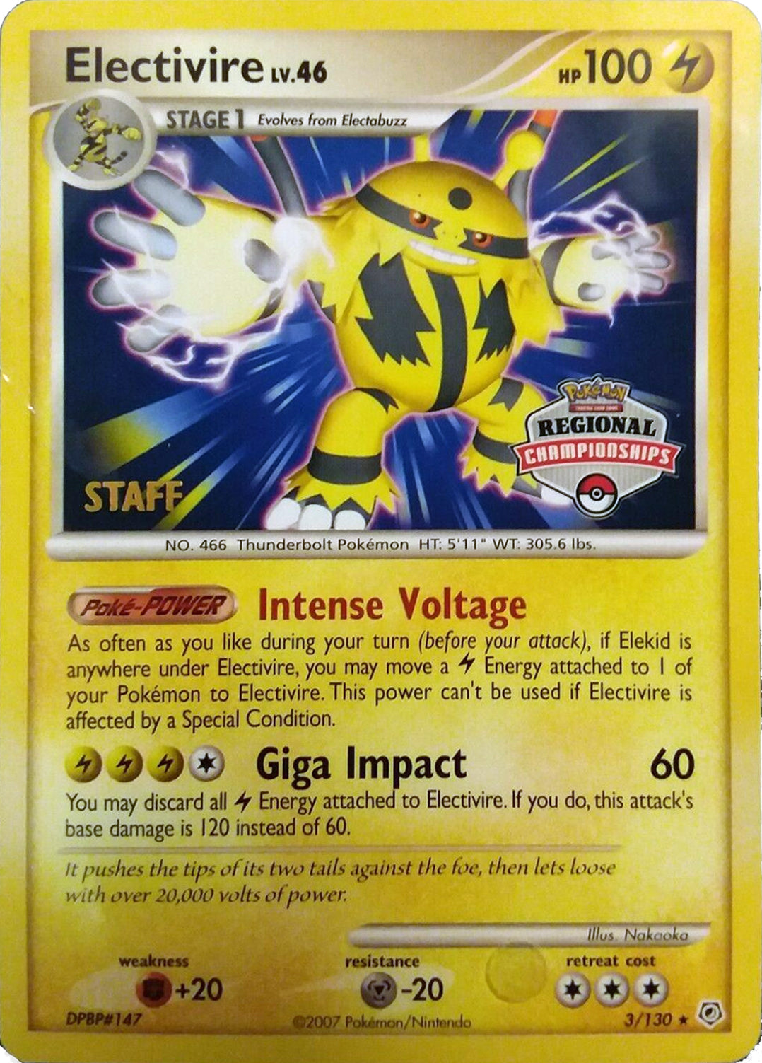 Electivire (003/130) (2008 Staff Regional Championships) [League & Championship Cards] | Rock City Comics