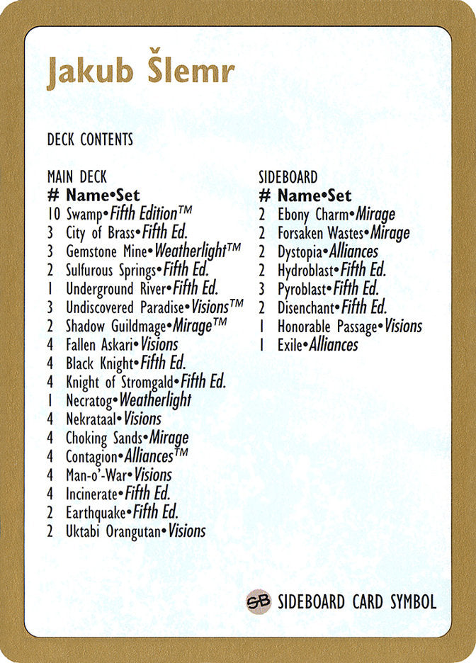 Jakub Slemr Decklist [World Championship Decks 1997] | Rock City Comics