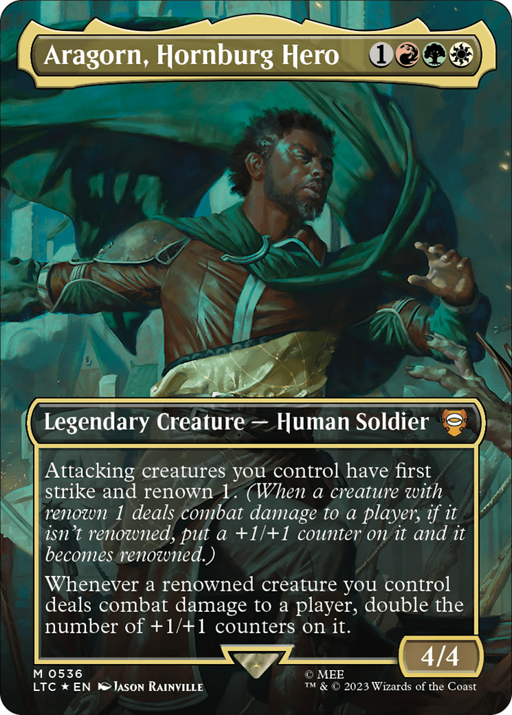 Aragorn, Hornburg Hero (Borderless) (Surge Foil) [The Lord of the Rings: Tales of Middle-Earth Commander] | Rock City Comics