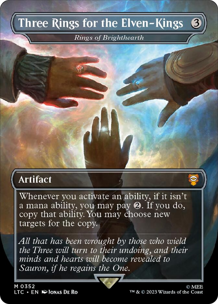 Three Rings for the Elven-Kings - Rings of Brighthearth (Borderless) (Surge Foil) [The Lord of the Rings: Tales of Middle-Earth Commander] | Rock City Comics