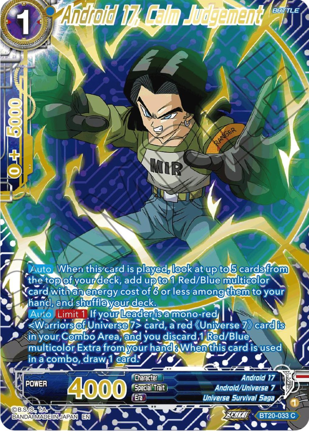 Android 17, Calm Judgement (Gold-Stamped) (BT20-033) [Power Absorbed] | Rock City Comics