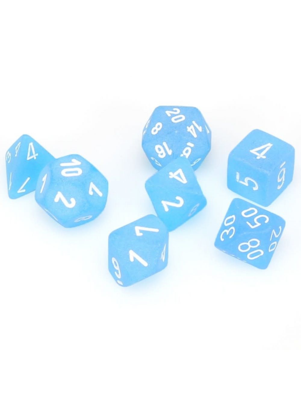 Mini Chessex 7-Die Set: Frosted-Blue/White | Rock City Comics