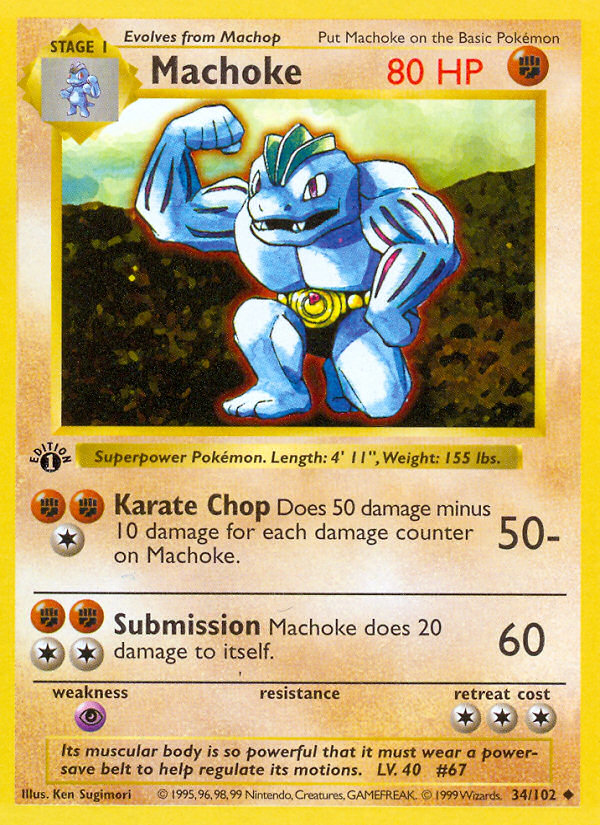 Machoke (34/102) (Shadowless) [Base Set 1st Edition] | Rock City Comics