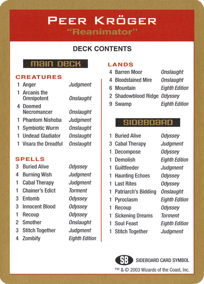 Peer Kroger Decklist [World Championship Decks 2003] | Rock City Comics