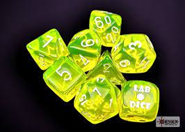 Chessex 7-Die set Neon Yellow/ White | Rock City Comics