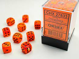 Chessex 36d6 die set Orange/ Black | Rock City Comics