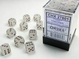 Chessex 36d6 die set Clear/ Black | Rock City Comics