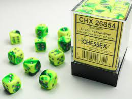 Chessex 36d6 die set Green-Yellow/ Silver | Rock City Comics