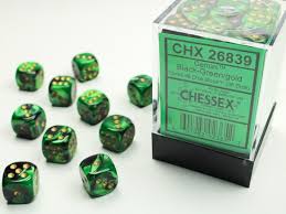 Chessex 36d6 Black-Green/ Gold | Rock City Comics