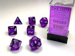 Mini Chessex 7-Die Set: Translucent-Purple/ White | Rock City Comics