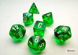 Mini Chessex 7-Die Set: Translucent-Green/ White | Rock City Comics