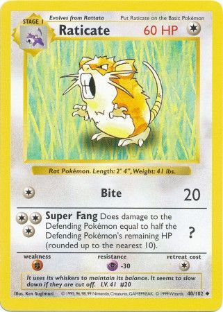 Raticate (40/102) [Base Set Shadowless Unlimited] | Rock City Comics