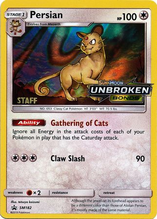 Persian (SM182) (Staff Prerelease Promo) [Sun & Moon: Black Star Promos] | Rock City Comics